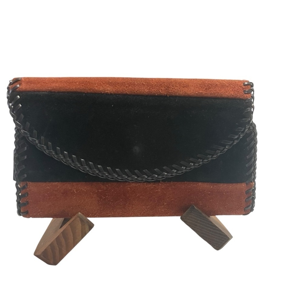 Handmade Black & Brown Leather Suede Wallet Organizer with Multiple Pockets
